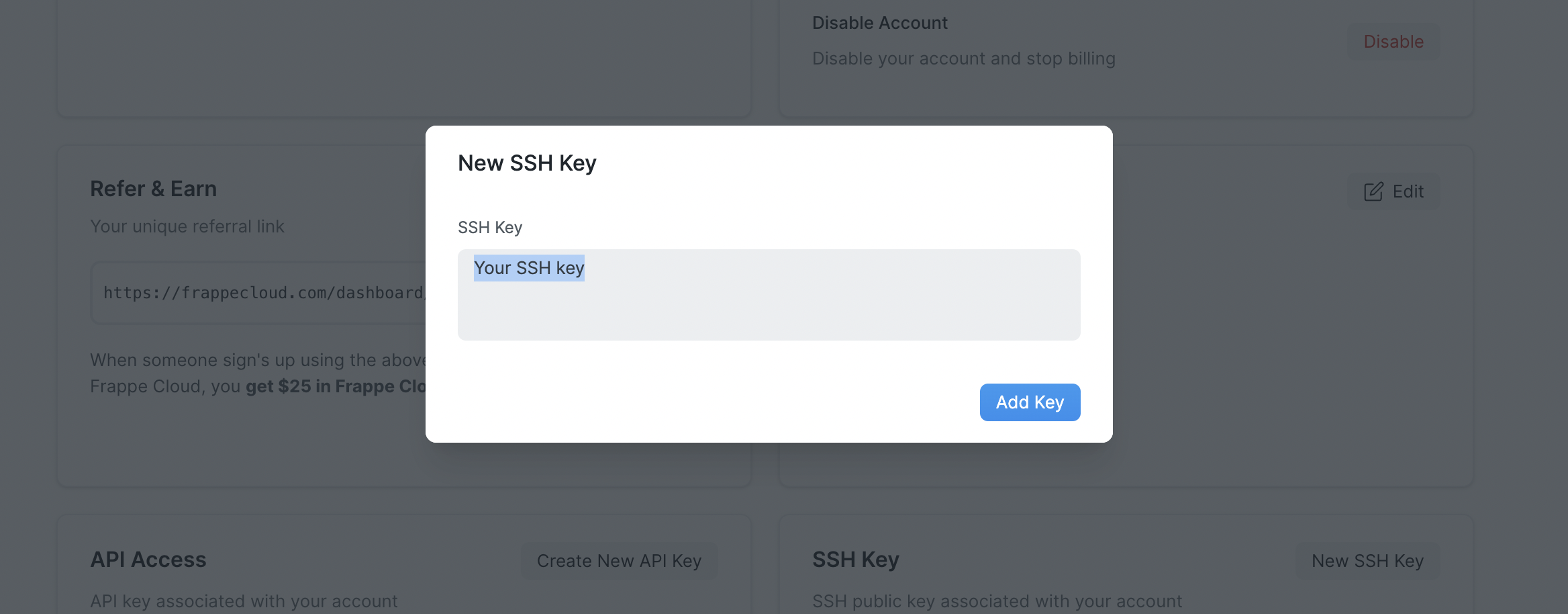 SSH Key Addition Dialog